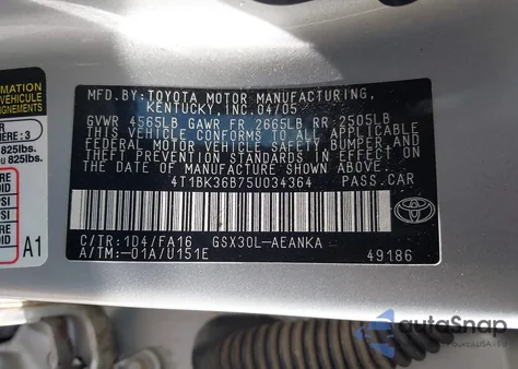 2005 Toyota Avalon Limited/Touring/Xl/Xls from USA, damaged, VIN 4T1BK36B75U034364